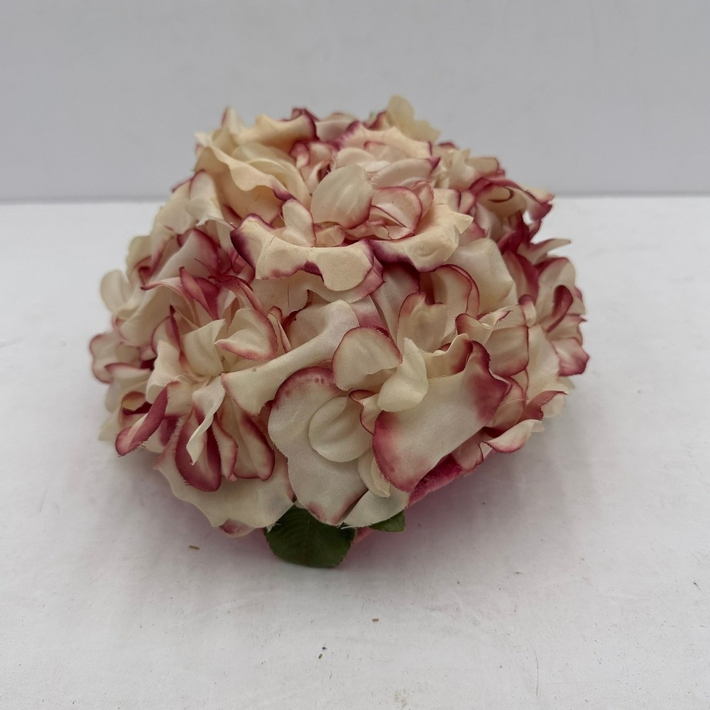 Vintage Floral Cocktail Hat Cream Burgundy Tipped Petals Pink Mesh Fascinator